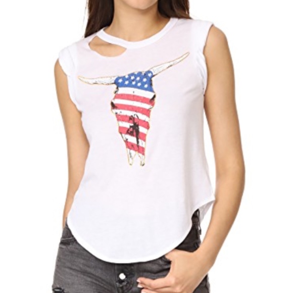 Chaser Tops - Chaser America Skull Distressed Ripped Tank Medium